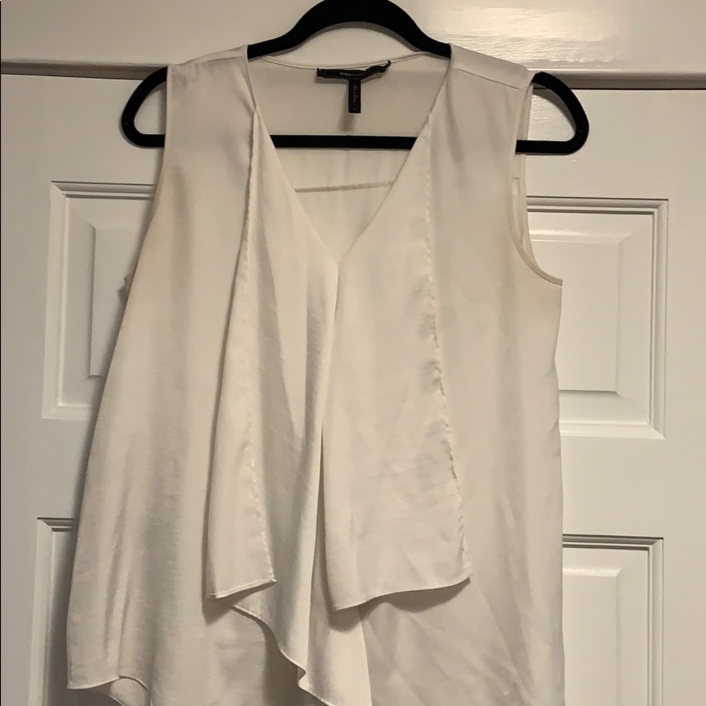 BCBG white silk like draped tank top size s